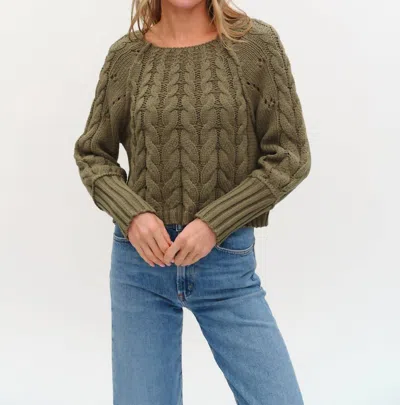 Six/fifty Alexa Cable Knit Long Sleeve Sweater In Olive In Green