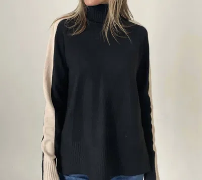 Six/fifty Ali Turtleneck Sweater In Black/camel In Multi