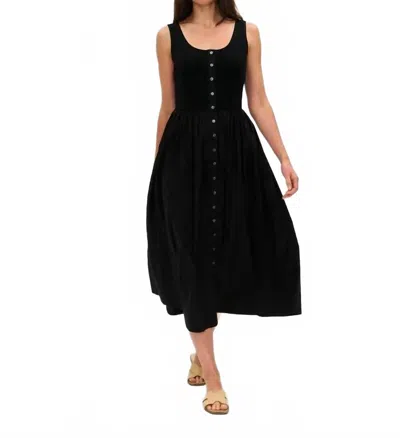 Six/fifty Alicia Mixed-media Rib Poplin Dress In Black