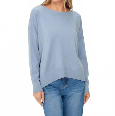 Six/fifty Angii Frayed Crew Sweater In Dusty Blue