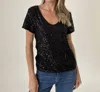 Six/fifty Anna Sequin Scoop Neck Top In Black