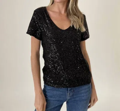 Six/fifty Anna Sequin Scoop Neck Top In Black
