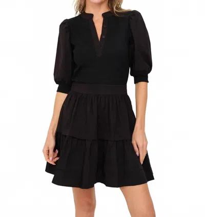 Six/fifty Annabelle Mixed Media Mini Dress In Black