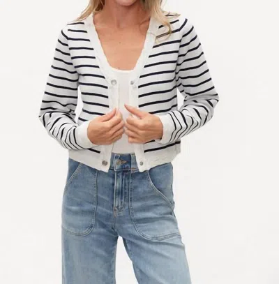 Six/fifty Blaire Striped Cardigan In White/navy
