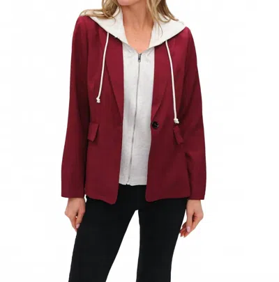 Six/fifty Blazer With Detachable Hoodie In Burgundy In Multi