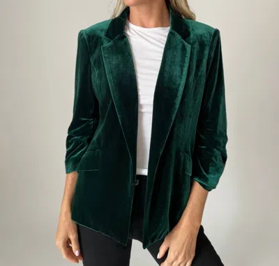 Six/fifty Cam Velvet Cinched Sleeve Blazer In Green