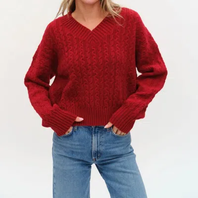 Six/fifty Camden V-neck Cable Sweater In Burgundy In Red