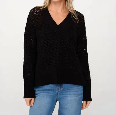 Six/fifty Cameron Crochet Sweater Top In Black