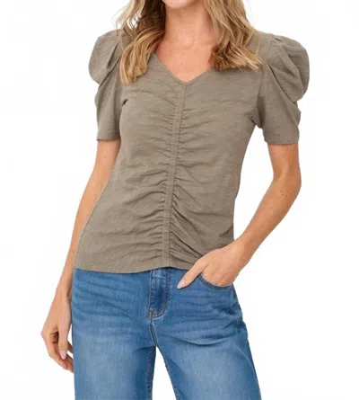 Six/fifty Camilla Short Sleeve Ruched Tee In Army Green In Brown