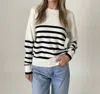 Six/fifty Carleigh Striped Sweater In White
