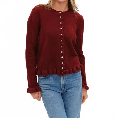 Six/fifty Chelsea Ruffle Trim Cardigan In Burgundy In Red