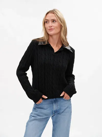 Six/fifty Chiara V-neck Cable Knit Top In Black