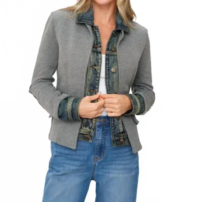 Six/fifty Clarissa Mixed Media Jacket In Charcoal In Multi