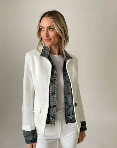 Six/fifty Clarissa Mixed Media Jacket In Ivory In Multi
