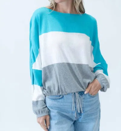 Six/fifty Colorblock Tie Sweater In Aqua