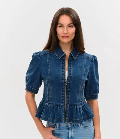 Six/fifty Delancey Denim Peplum Jacket In Blue
