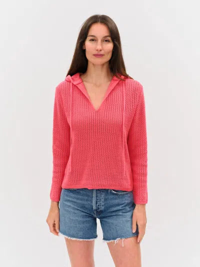 Six/fifty Drift Crochet Knit Hoodie In Pink Splash In Red