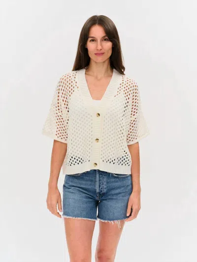 Six/fifty Dune Crochet Cardigan In Ivory In White
