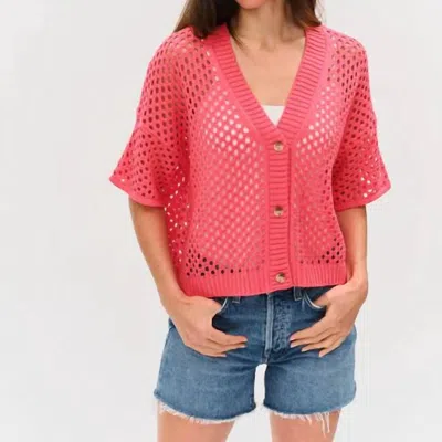 Six/fifty Dune Crochet Cardigan In Pink Splash In Multi