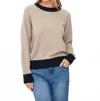 Six/fifty Dylan Colorblock Trim Sweater In Latte/navy In Multi