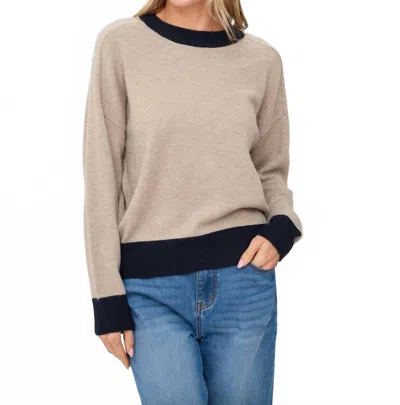 Six/fifty Dylan Colorblock Trim Sweater In Latte/navy In Multi