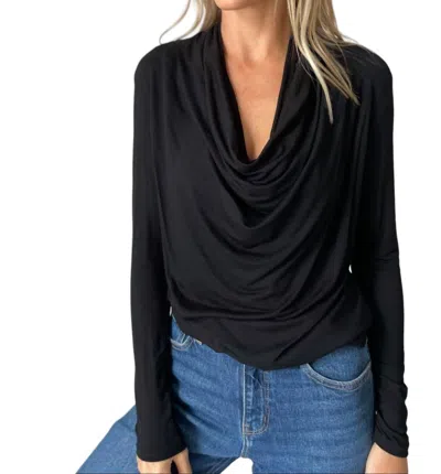 Six/fifty Dylan Drape Neck Top In Black