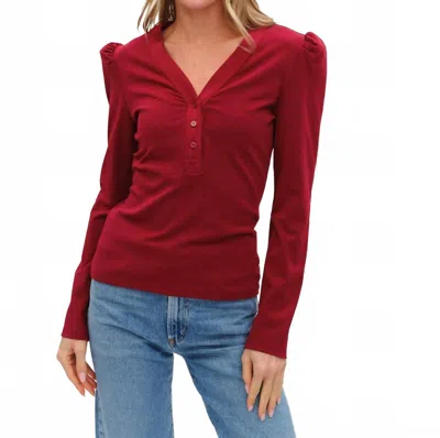 Six/fifty Emily Long Sleeve Ribbed Top In Burgundy In Multi