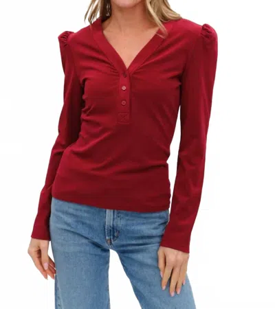 Six/fifty Emily Long Sleeve Ribbed Top In Burgundy In Red