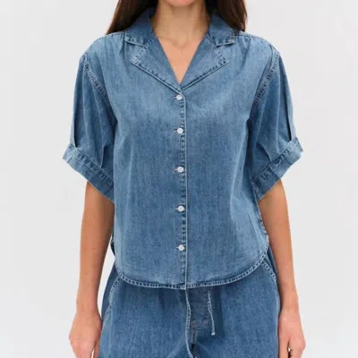 Six/fifty Emma Button Down Top In Denim Blue In Red