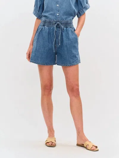 Six/fifty Emma Elastic Waistband Short In Denim Blue In Multi