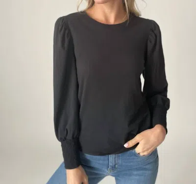 Six/fifty Erika Long Sleeve Puff Shoulder Top In Black