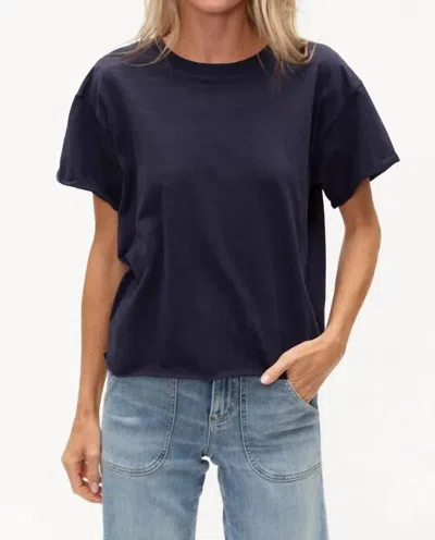 Six/fifty Erin Button Shoulder Tee In Navy In Blue
