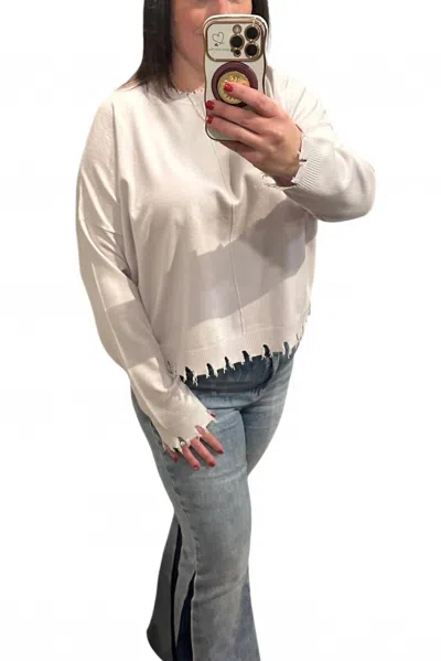 Six/fifty Fringed Lightweight Sweater In White In Neutral