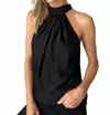 Six/fifty Satin Gigi Tie Neck Too In Black In Black