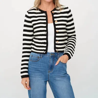 Six/fifty Hannah Stripe Cardigan In Black/white