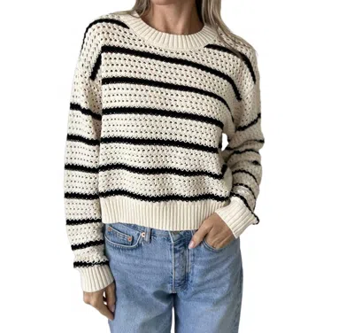Six/fifty Harbor Crochet Striped Sweater In Ivory/black In Multi