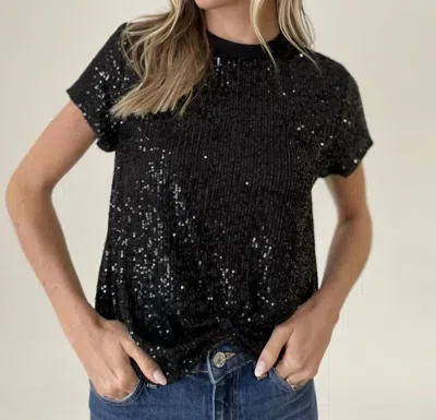 Six/fifty Holly Twist Sequin Top In Black