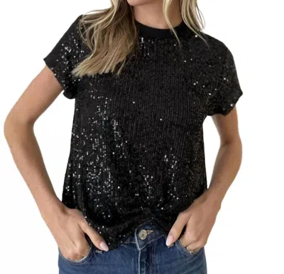 Six/fifty Holly Twist Sequin Top In Black