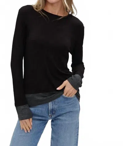 Six/fifty Izzy Double Layer Top In Charcoal In Black