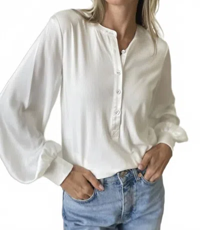 Six/fifty Janie Ribbed Satin Sleeve Top In White