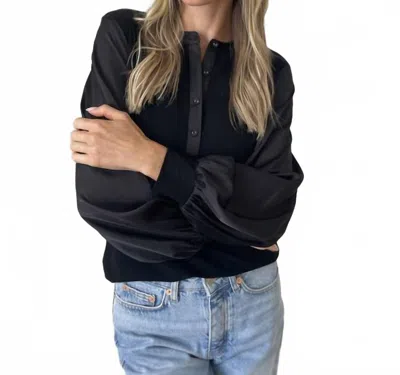 Six/fifty Janie Satin Sleeve Top In Black