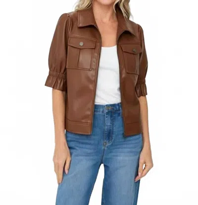 Six/fifty Jennie Faux Leather Flutter Sleeve Jacket In Brown