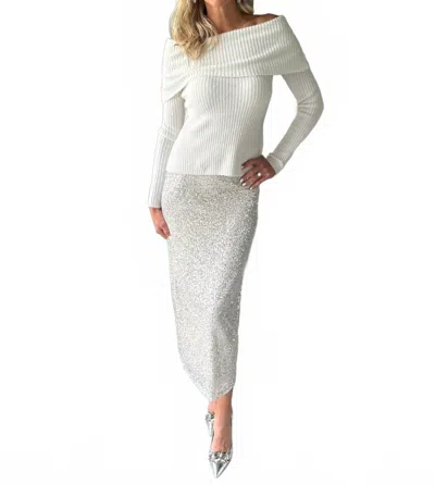 Six/fifty Joy Pencil Midi Skirt In Silver In White