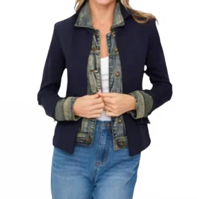 Six/fifty Kara Knit & Denim Blazer In Navy In Black