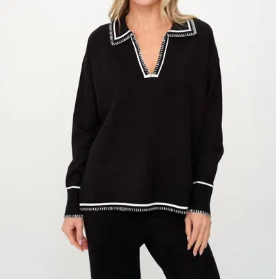 Six/fifty Kellie Stitched V-neck Top In Black