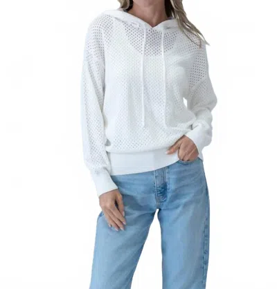 Six/fifty Laurel Crochet Sweater Hoodie In White