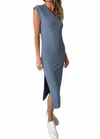 Six/fifty Leonore Ribbed V-neck Dress In Denim In Multi