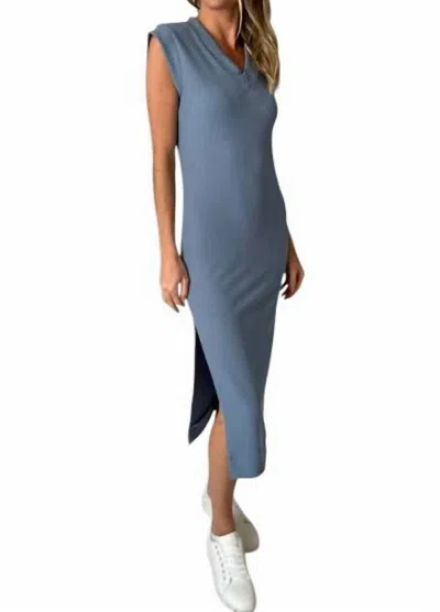 Six/fifty Leonore Ribbed V-neck Dress In Denim In Multi