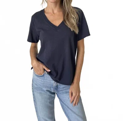 Six/fifty Liz Ribbed Hem Tee In Black In Blue