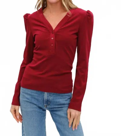Six/fifty Emily Long Sleeve Ribbed Top In Burgundy In Multi